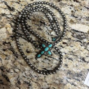 Long Silver Statement Necklace with Cross – Never Worn